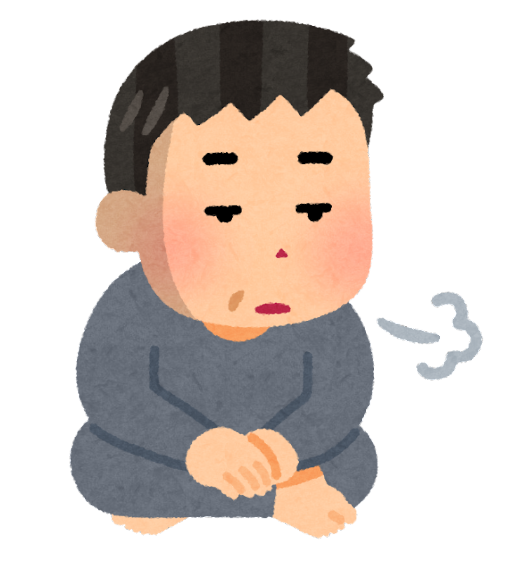 退屈そうな表情の男性のイラスト